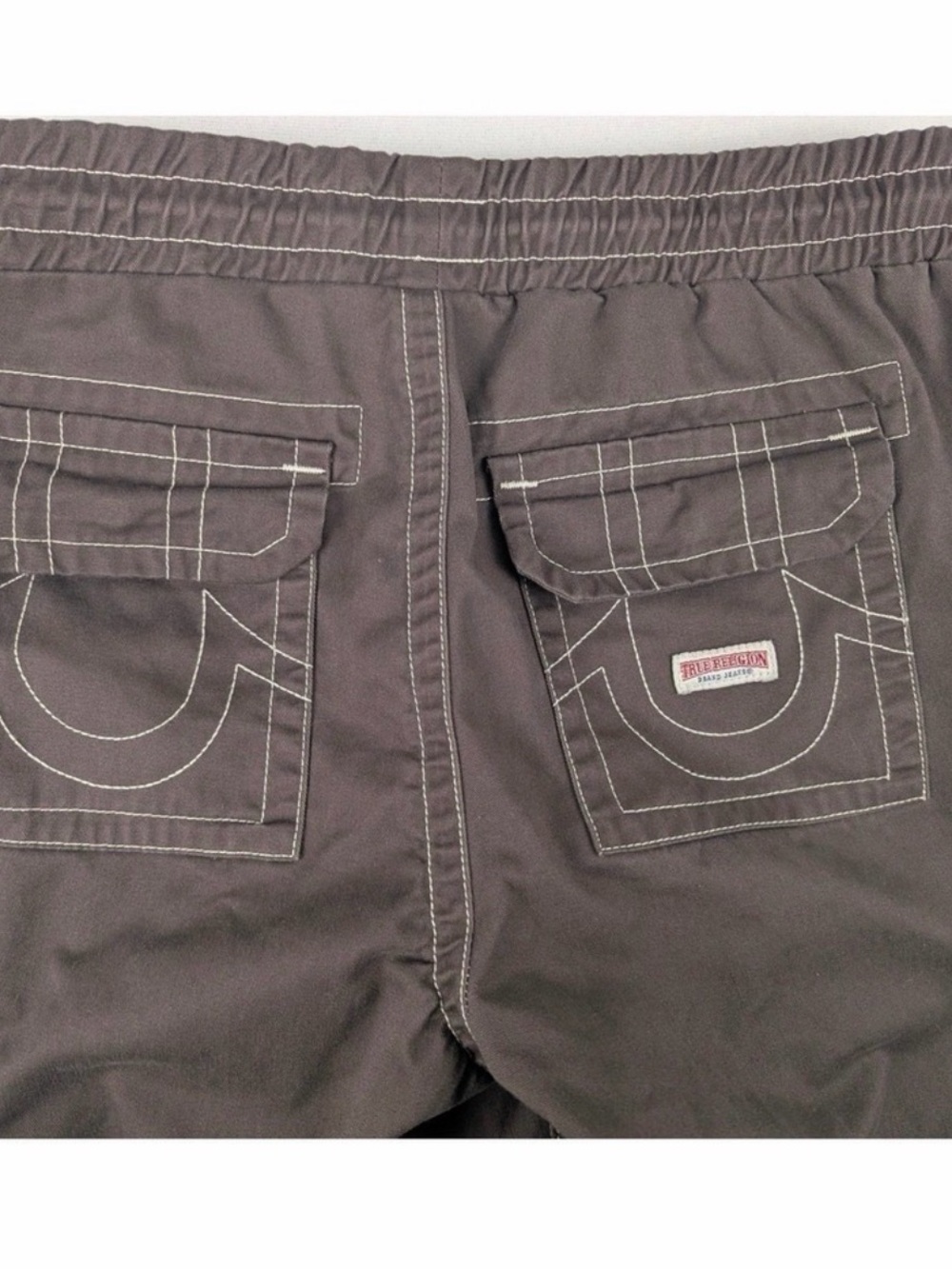 True Religion Men's Dark Brown Cargo Pants with Contrast Stitching